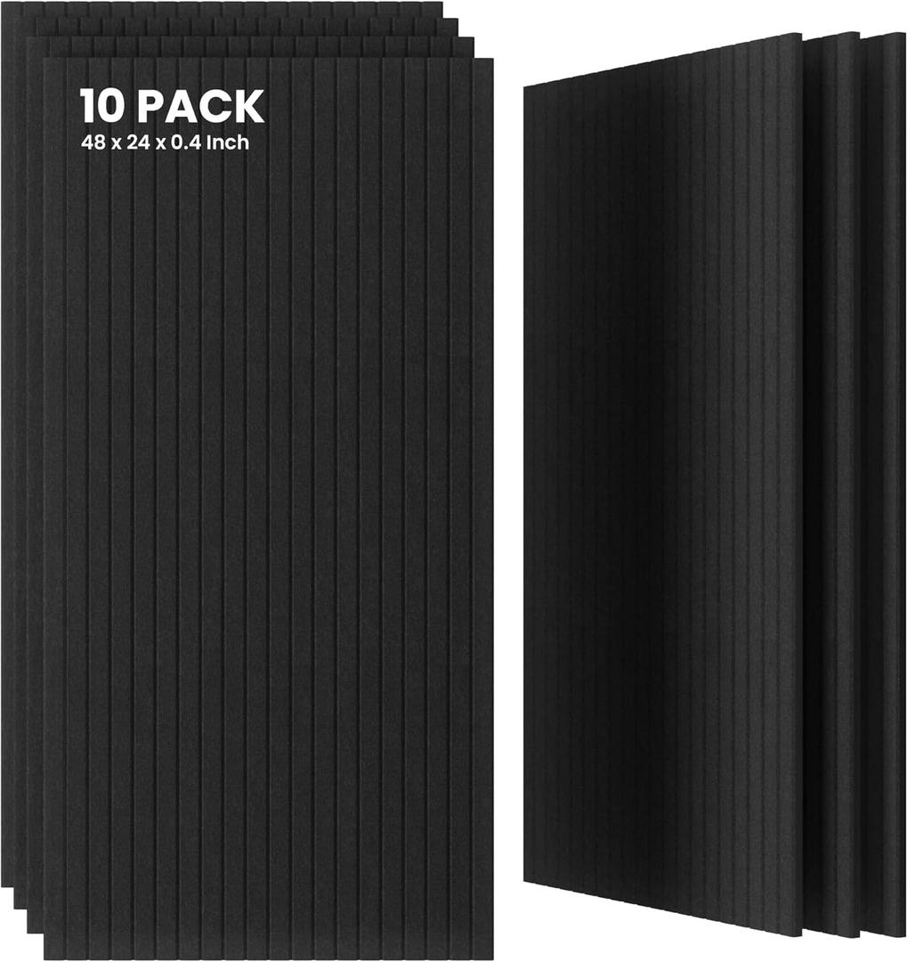 10 Pack Large Acoustic Panels,48 x 24 x 0.4 Inch Sound Proof Foam Panels for WallsPremium Noise Dampening Panels,Sound Panels for Media Room, Office and Studio,Black