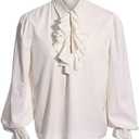Runcati Mens Pirate Shirt Ruffle Victorian Renaissance Steampunk Vampire Poet Shirts Medieval Halloween Costume (2XL, 01 White)