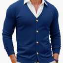 Runcati Mens Cardigan Sweater V Neck Button Down Sweaters Long Sleeve Lightweight Fall Knit Outwear with Pockets size Small, Blue 