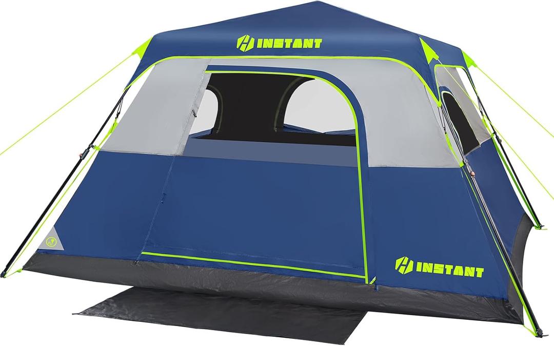 Instant Tent, 6 Person Blackout Tents for Camping with Top Rainfly, Blue, 120"L x 108"W x 73"H