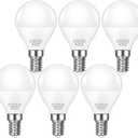 EvaStary Ceiling Fan Light Bulb E12 Candelabra Base, 3000K Warm White 60 Watt Equivalent, E12 LED Chandelier Light Bulbs, 6W 600LM Brightness G14 Mini Globe Candelabra Lighting, Non-dimmable, 6 Pack