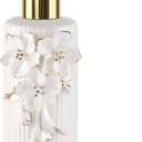 Handmade Ceramic Flower Soap Pump Dispenser Hand Lotion Liquid Dispenser Refillable for Kitchen and Bathroom Decorative (Flower Gold)