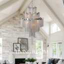 Modern Silver Chandeliers Contemporary Fringe Chandelier 8 Lights Island Tassel Chain Aluminum Pendant Ceiling Lighting Fixture for Dining Room Living Room Bedroom Hotel Hallway W23.6 H59.1