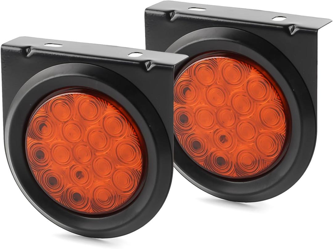 LIGBT 4Inch Round Trailer Tail Light with Mounting Brackets 16LEDs Amber Turn Signal Light IP67 Waterproof Stop Brake Turn Tail Lights for Truck Trailer RV