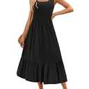 ZESICA Women's 2025 Summer Sleeveless Dress Square Neck Pleated Tiered Swing Maxi Dresses with Pockets, Black, Large