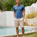 Lexiart Men's Casual Polo Shirt Short Sleeve Raglan Classic Button Golf Collared Tops Contrast Color (Blue, M)