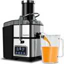 1200W 6-Speed Touch LCD Screen Centrifugal Juicer with 3.2'' Big Wide Chute, Healnitor Juice Extractor Machines Vegetable and Fruit, Titanium Enhanced Filter, Easy Clean, BPA-Free, Silver