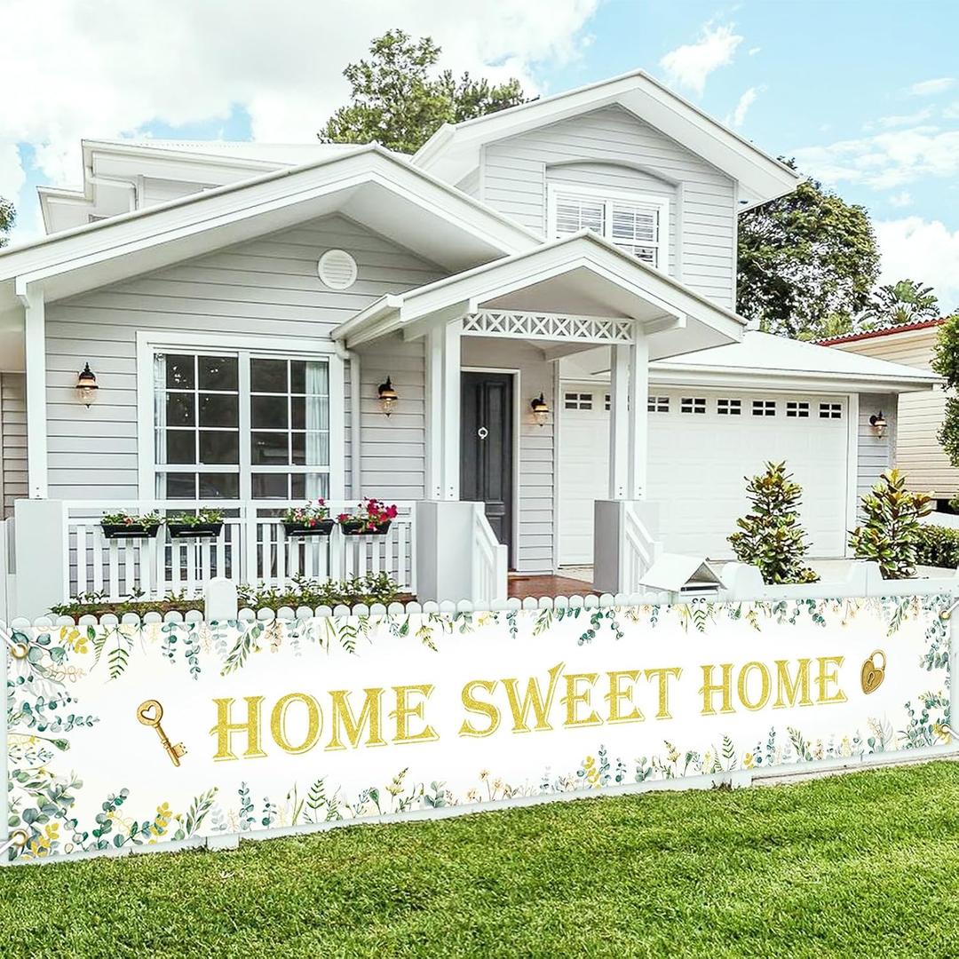 House Warming Party Decoration, Home Sweet Home Decoration Yard Banner Sign 118.11x19.69inches Rustic Greenery Floral Yard Banner for Housewarming Party Decoration