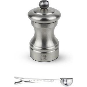 Peugeot Bistro Chef Manual Pepper Mill Gift Set Stainless Steel 10 cm - 4in - With Stainless Steel Spice Scoop/Bag Clip