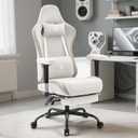 Gaming Chair Breathable Fabric,Computer Office Chair with Footrest,Massage Lumbar Support and Gel Pad,Ergonomic Reclining Gamer Chair with Adjustable Armrests and Spring Cushion Beige