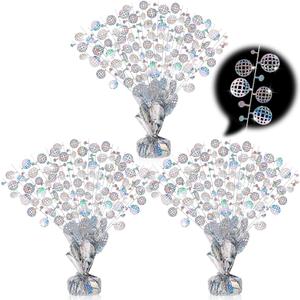 3 Pcs Disco Table Decorations Metallic Gleam Foil Spray Centerpieces Silver Disco Ball Glitter Plastic Spray Table Centerpiece for 60 70 80 Birthday Bachelorette Cowgirl Cowboy Party