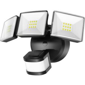 OREiN 3500LM/26W Flood Lights Outdoor, 240/40FT Big Motion Sensor Outdoor Lights Dusk to Dawn Security Lights IP65 Waterproof 3 Modes for Outside 3500SQ.FT Front Door, Garage, Black (Hardwired)