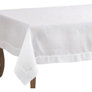 SARO LIFESTYLE Hemstitched Border Tablecloth, White, 70"x120"