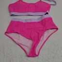 Womens High Waisted Bikini Sets Sporty Crop Top Color Block Swimwear Bandeau Scoop Neck Vintage Two Piece Bathing Suits XL