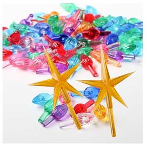 Gold Star Tree Topper Kit | Pack of 102 Mini Acrylic Twist Bulbs and Star Toppers for Ceramic Trees (Bulbs: 1" x 1/4"; Stars: 2-1/2" W x 3-3/4" H)