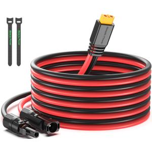 Solar to XT60 Charge Extension Cable 12AWG 10Ft Solar Connector to XT60 Adapter Cable for Solar Panel to LiFePO4 Battery RV Portable Power Station Solar Generator (Black&Red 12AWG)