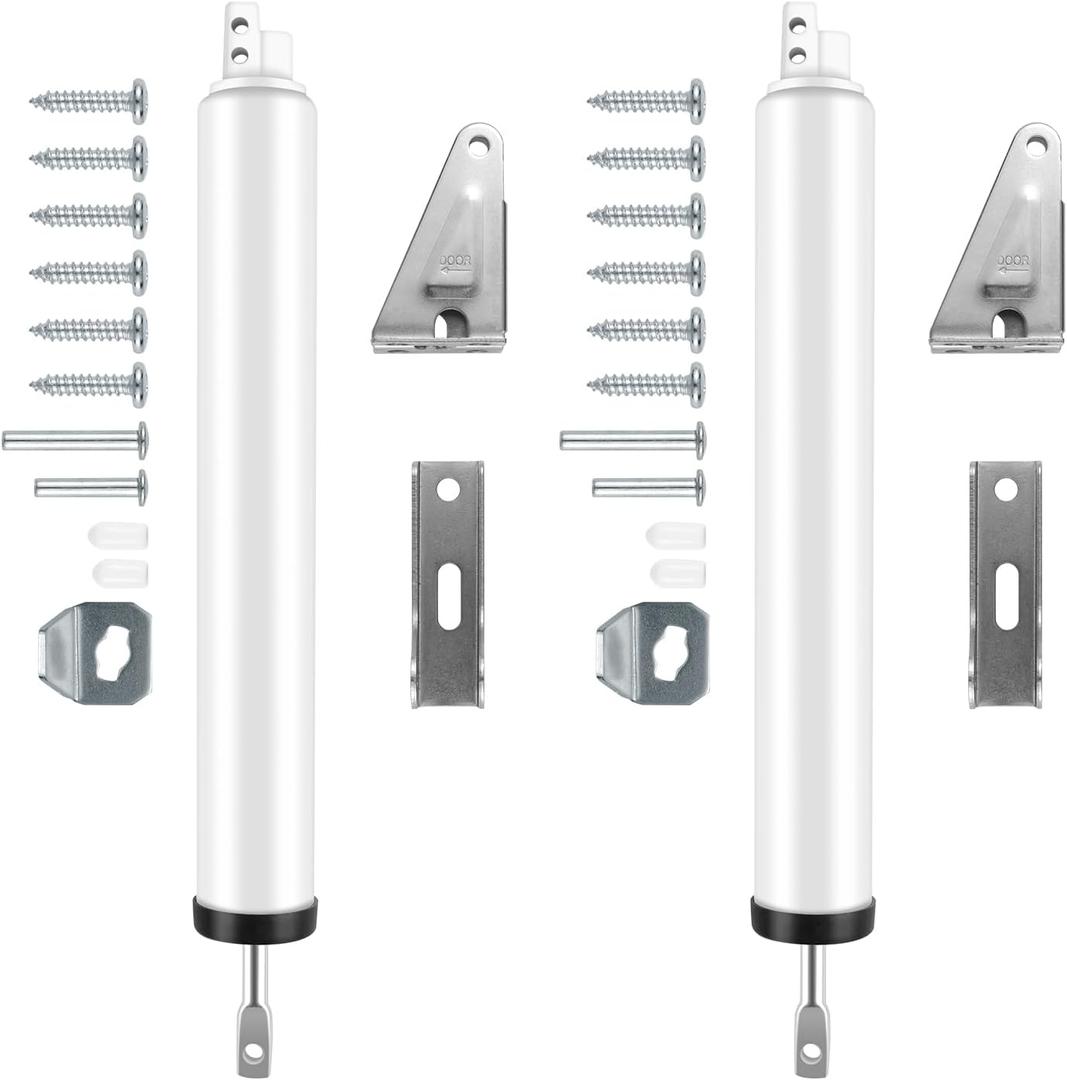 2 PCS Screen and Storm Door Closer Kit, Heavy Duty Pneumatic Screen and Storm Door Closer, Screen and Storm Door Push Button Latch Set Replacement Kit, Adjust Smooth Closing Speed (White)