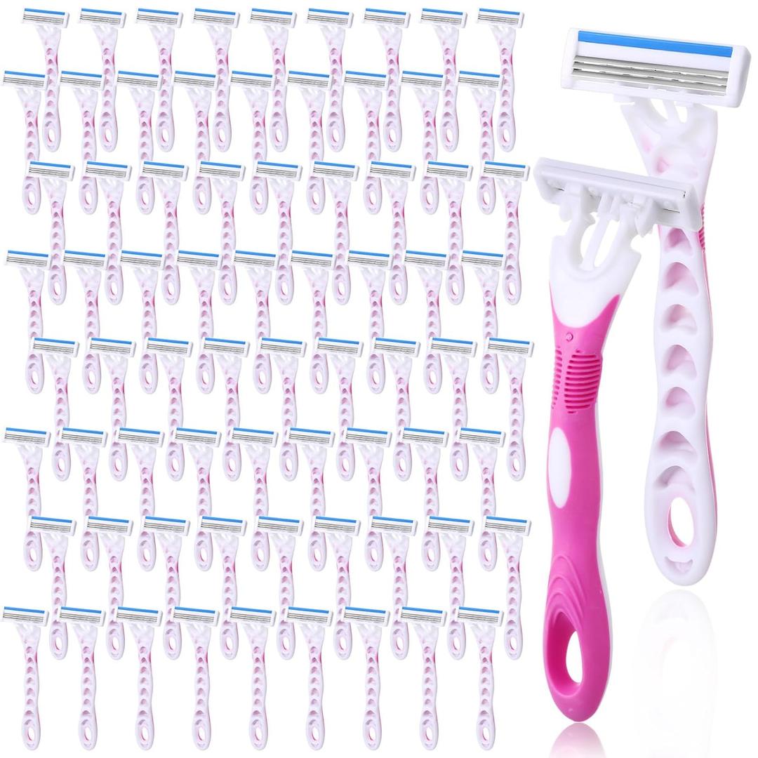 96 Count Women's Disposable Razors Blades Bulk 3 Blade Razors for Women Disposable Head Razor Sensitive Skin Razor Comfortable Shave for Bathing Hotel Travel