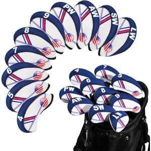 Golf Club Iron Head Covers Set, 10PCS Neoprene USA Flag Design Protective Covers for Irons