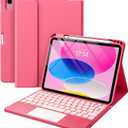 Harvopu Compatible for iPad 11th 10th Generation Case with Keyboard, Folio Cover with Pencil Holder, Multi-Touch Trackpad, 7 Color Backlit, Detachable Keyboard for iPad (A16) 11th/ 10th Gen (Pink)