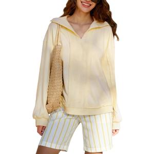 KFUBUO Women's Oversized Sweatshirt V Neck Long Sleeve Pullover Hoodie 2025 Fall Fashion Sweatshirts (Yellow, L)