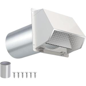 5 Inch Hooded Wall Vent with Screen and Damper,5" Vent Hood Wall Exhaust Vent Cover,Dryer Vent Cover Outside,5"Vent Cover Exterior Wall Vent Cap for Range Hood Kitchen Air Ventilation,Galvanized Steel