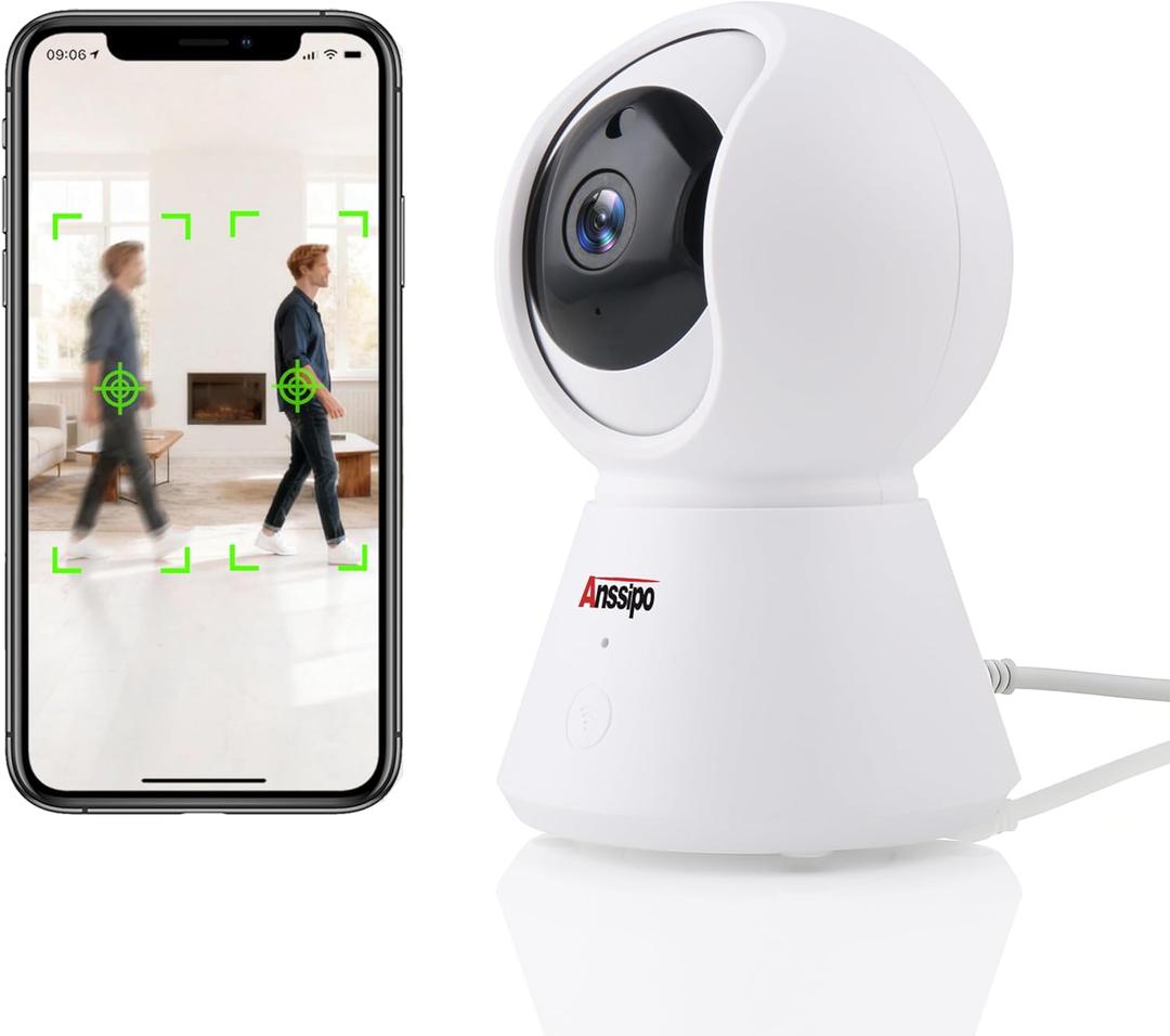 Indoor Camera 1080P Plug-in Wired, 24/7 Recording, 360Pan-Tilt Human Auto Tracking, Human Detection, 2-Way Audio Siren, Night Vision, Pet/Dog/Baby Security Camera with Phone App