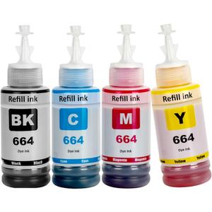 SHUOLEI 664 T664 Ink Compatible T664 Refill Ink Bottles Work with ET-2650 ET-2500 ET-2550 ET-2600 ET-4500 ET-14000 L100 L110 L120 L200 L210 L300 L350 L355 L550 L555 Printer(4-Pack)