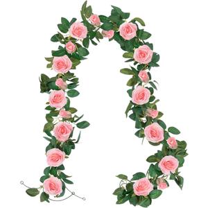 U'Artlines 3 Pack Artificial Pink Rose Vines Floral Garlands Total 19.5 Ft Fake Vine Silk Flower Garland for Indoor Outdoor Home Wedding Arch Garden Wall Decoration (Set of 3)
