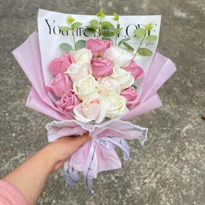 Flower Bouquet | Artificial Completed Flowers of Roses, Daisy, Strawberry Sunflower for Graduation, Birthday Gift, Mother's Day, Valentine, Wedding, Home Dcor (Pink Rose)