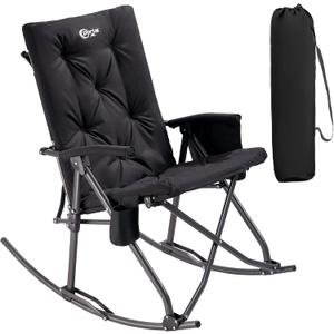Portal Folding Rocking Camping Chair Outdoor - Thick Padded Rocking Recliner Chair Portable Camping Rocker for Patio Front Porch Backyard Lawn Living Room, Supports 400 LBS (Black)