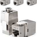 VCE RJ45 Cat8 Shielded Keystone Jack, 40Gbps 180-Degree Easy Toolless Modular Jack PoE for 22 to 24 AWG Solid or Stranded S/FTP Ethernet Cable, Silver, 5 Pack