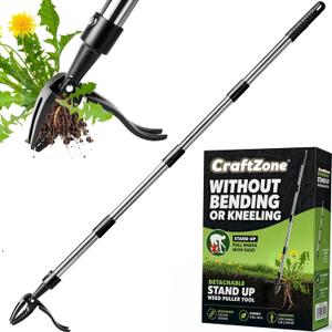 Weed Puller Detachable Stand Up Weed Puller Tool Long Handle with 4-Claw Stainless Steel Head & Removable 4-Section Pole Garden Hand Weeding Tools - Stand up and Weed Effortlessly