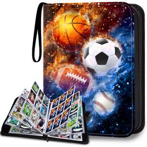 HESPLUS 900 Pockets Sports Card Binder, Sports Trading Cards Display Case with Sports Card Sleeves Card Holder Protectors Set for Football Baseball Basketball Soccer Sports Cards Collector Album