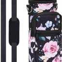 Fimibuke 32 oz Water Bottle with Sleeve - BPA Free Leakproof Sport Large 1L Plastic Motivational Water Bottle with Straw Strap & Insulated Neoprene Holder Carrier Bag Great Xmas Gift for Women Men (A3.Wild Rose)