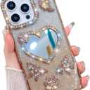 KERZZIL Trendy Girly Heart Mirror Compatible with iPhone 16 Pro Max Case, Elegant Cute Slim Women Bling Glitter Diamond Rhinestones Plating Butterfly Phone Cases, (Gold, 16 Pro Max)