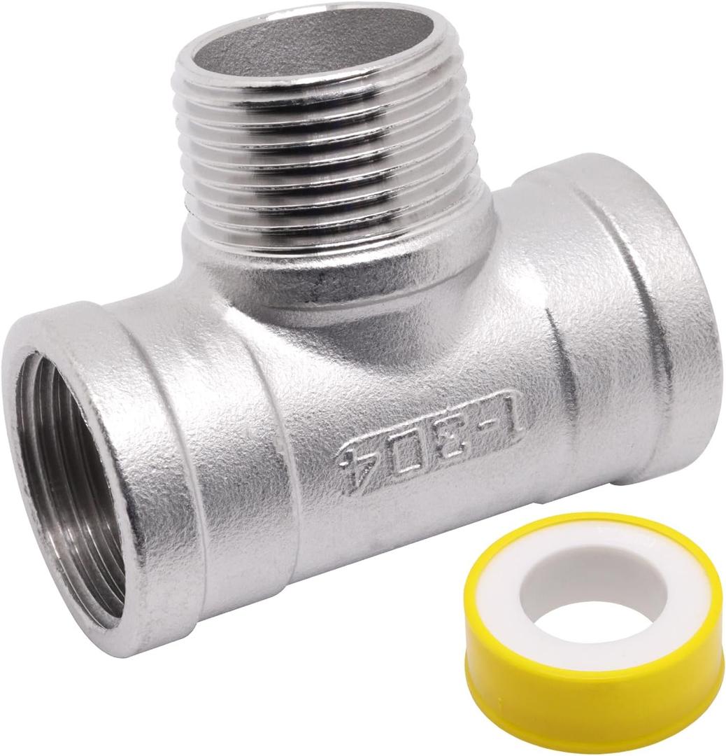 1" NPT Male x 1" NPT Female x 1" Female Pipe Fitting, 304 Stainless Steel Tee Pipe Fittings, 3 Way T Shaped Connector, Male Branch Tee, 1 Pack