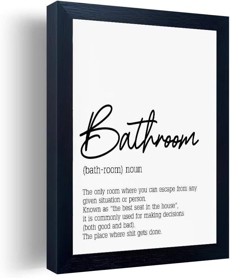 Black and White Bathroom Wall Art, Bathroom Quotes Wall Decor, Small Modern Rules Wall Art, Black Framed Canvas Artworks for Wall (10"L x 8"W, J002)