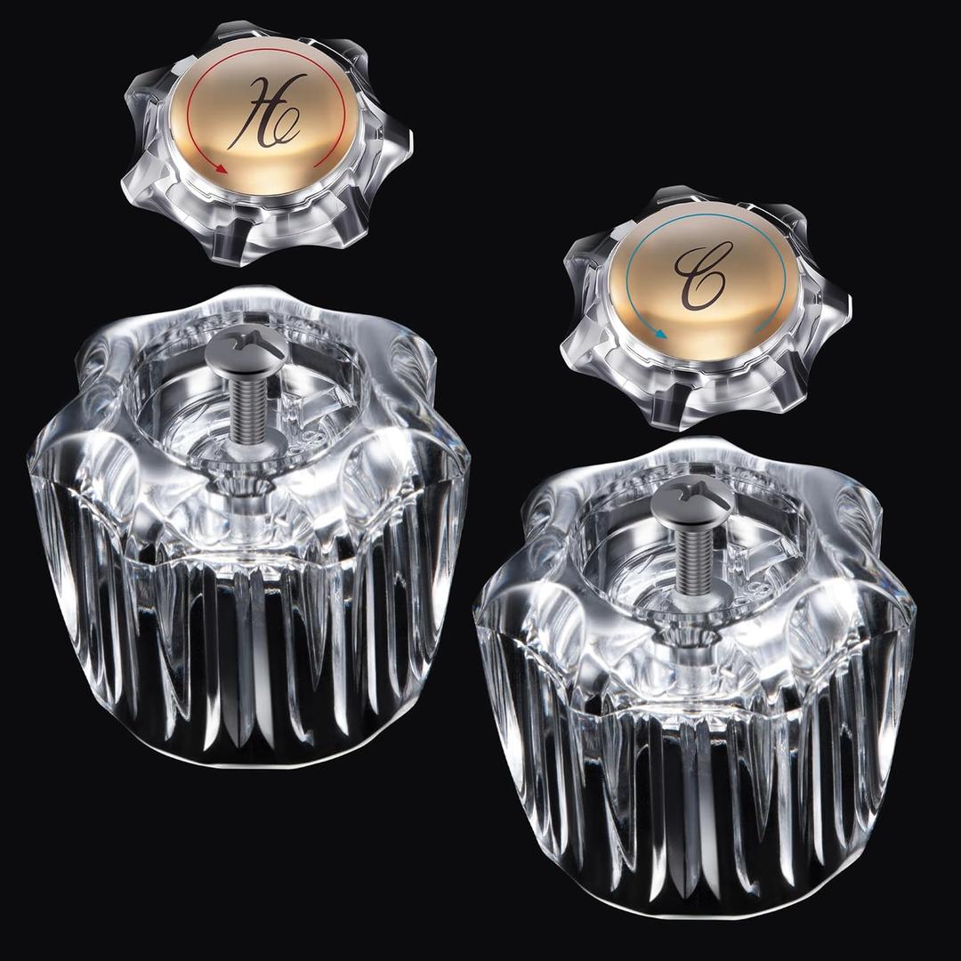 Enhon 1 Pair Bathroom Knobs Replacement, Bathtub Handles Compatible with Delta/Delex/Peerless, Hot and Cold Sink Knobs Replacement Parts in Clear Acrylic, Include Screws