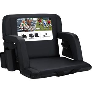 Sportneer Stadium Seats with Back Support: 2.5'' Thick Comfy Cushion 6 Adjustable Angle Bleacher Seat with Armrest - 2 Large Pockets, 2 Cup Holders Stadium Chair for Sport Events Concerts Parks (Extra Wide - 24", Black)
