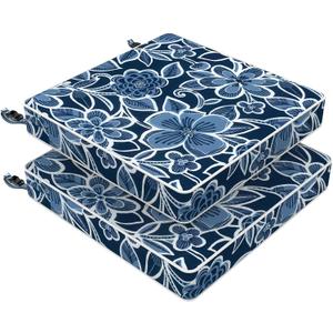 LVTXIII Outdoor Chair Cushions 20x20x3 Inch, Square Water-Repellent Patio Seat Cushions with Ties & Hidden Zipper, 2 Pack Thick Foam Chair Pads for Garden Furniture, Flower Navy