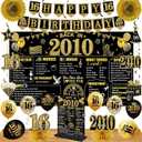 16th Birthday Decorations Kit for Boys Girls , Black Gold 24PCS Back in 2010 Banner Decorations , Vintage 2010 Banner Wooden Table Sign Poster Hanging Swirl Balloons Paper Fans Cheers to 16 years