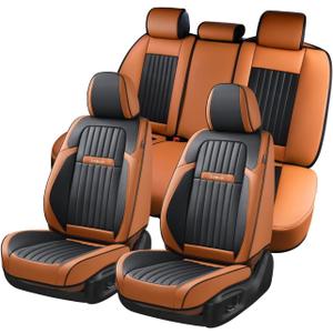 Coverado Car Seat Covers Full Set, Car Seat Protector Car Seat Cushion, Nappa Leather Seat Covers for Cars, Front and Back Seat Protectors Cushions Universal Fit for Most Cars Vehicles (Brown&Black)