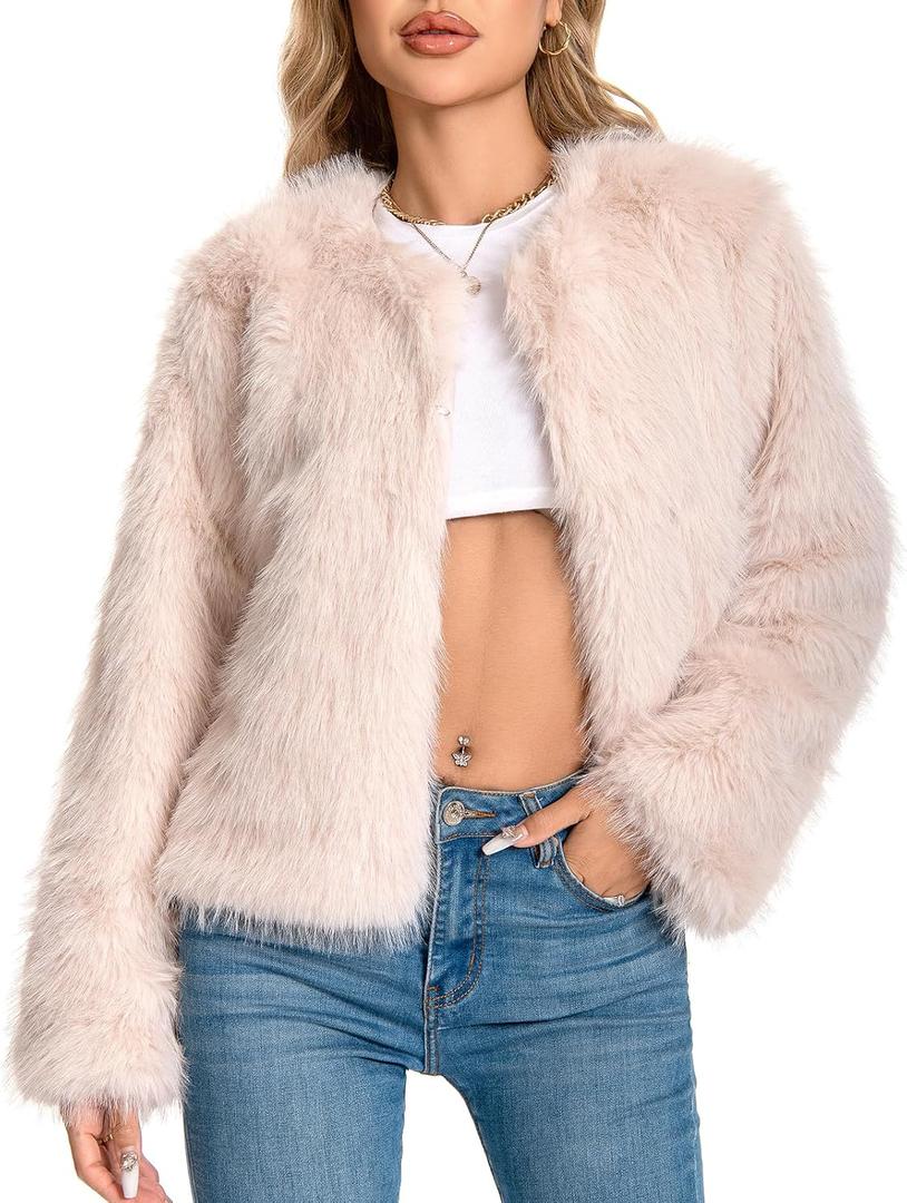 Fur Coats For Women, 2025 Plus Size Faux Fuzzy Jacket Fluffy Long Sleeve Winter Coat with Pockets.