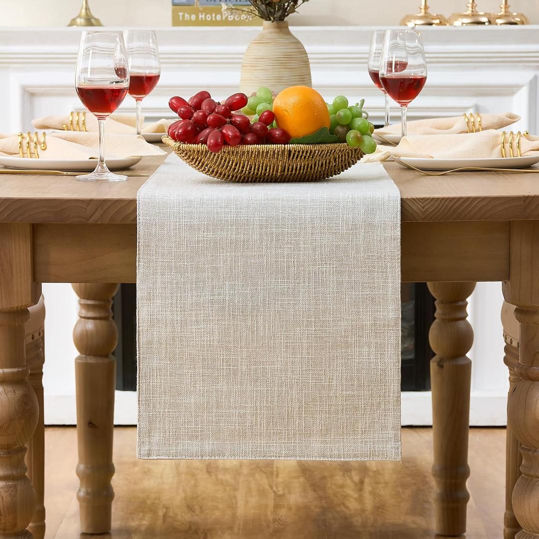 Burlap Style Farmhouse Table Runners 72 Inches Long, Beige Rustic Woven Dining Table Runner for Everyday Use, 14x72 Inches, Beige