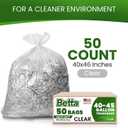 Betta 40-45 Gallon Clear Trash Bags, 50 Count Box, (40x46-inch) Commercial Heavy-Duty Garbage and Recycling Can Liners for 32-44 Gallon Round Cans, 25-35 Gallon Slim and Square Cans