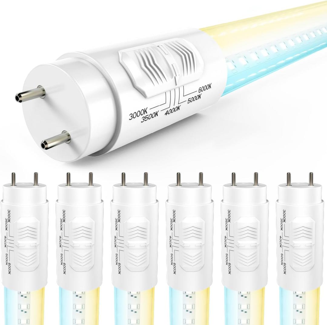 Sunco 6 Pack T8 LED Bulbs 4 Foot, LED Fluorescent Tube Replacement, 4ft LED Tube Light, Ballast Bypass, 18W, 2200 LM, Selectable CCT 3000K/3500K/4000K/5000K/6000K, Single Ended Power, Clear Lens UL.