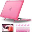 Batianda for MacBook Air 13 inch Case 2020 2019 2018 A2337 M1 A2179 A1932 with Touch ID, Heavy Duty Plastic Hard Shell Case with Fold Kickstand & Keyboard Cover & Screen Protector, Rose