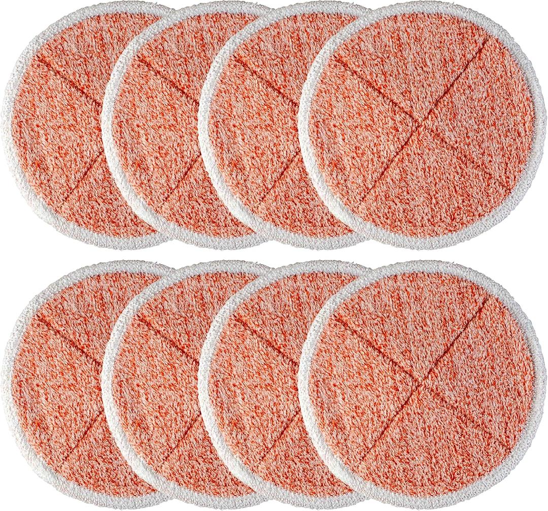 BlueStars 8 Pack Spinwave Replacement Mop Pads Compatible with Bissell Spinwave 2124 2039A 2039 2307 23157 20391 20399 Hard Floor Mop Cleaners - 8 Heavy Scrub Pads (Orange) - Washable & Reusable