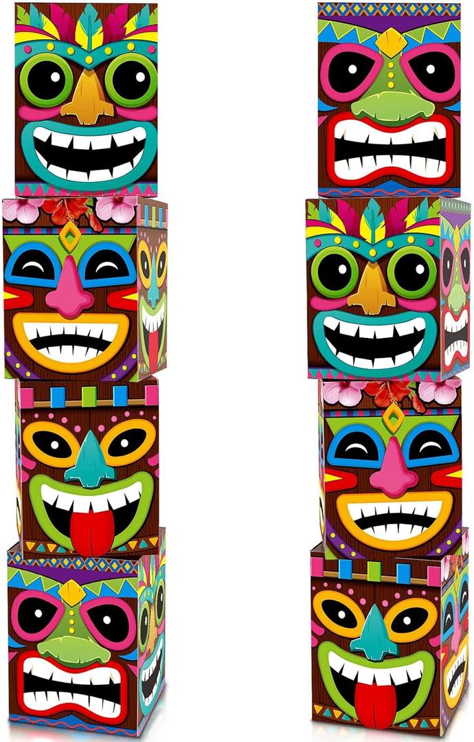 Teling 8 Pcs Hawaiian Luau Decorations Tropical Aloha Summer Party Favors Boxes Blocks Welcome Door Decor for Hawaiian Tropical Tiki Party Outdoor Indoor Supplies